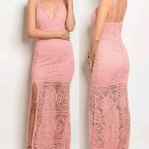 Pink Crochet Lace Long Maxi Party Dress